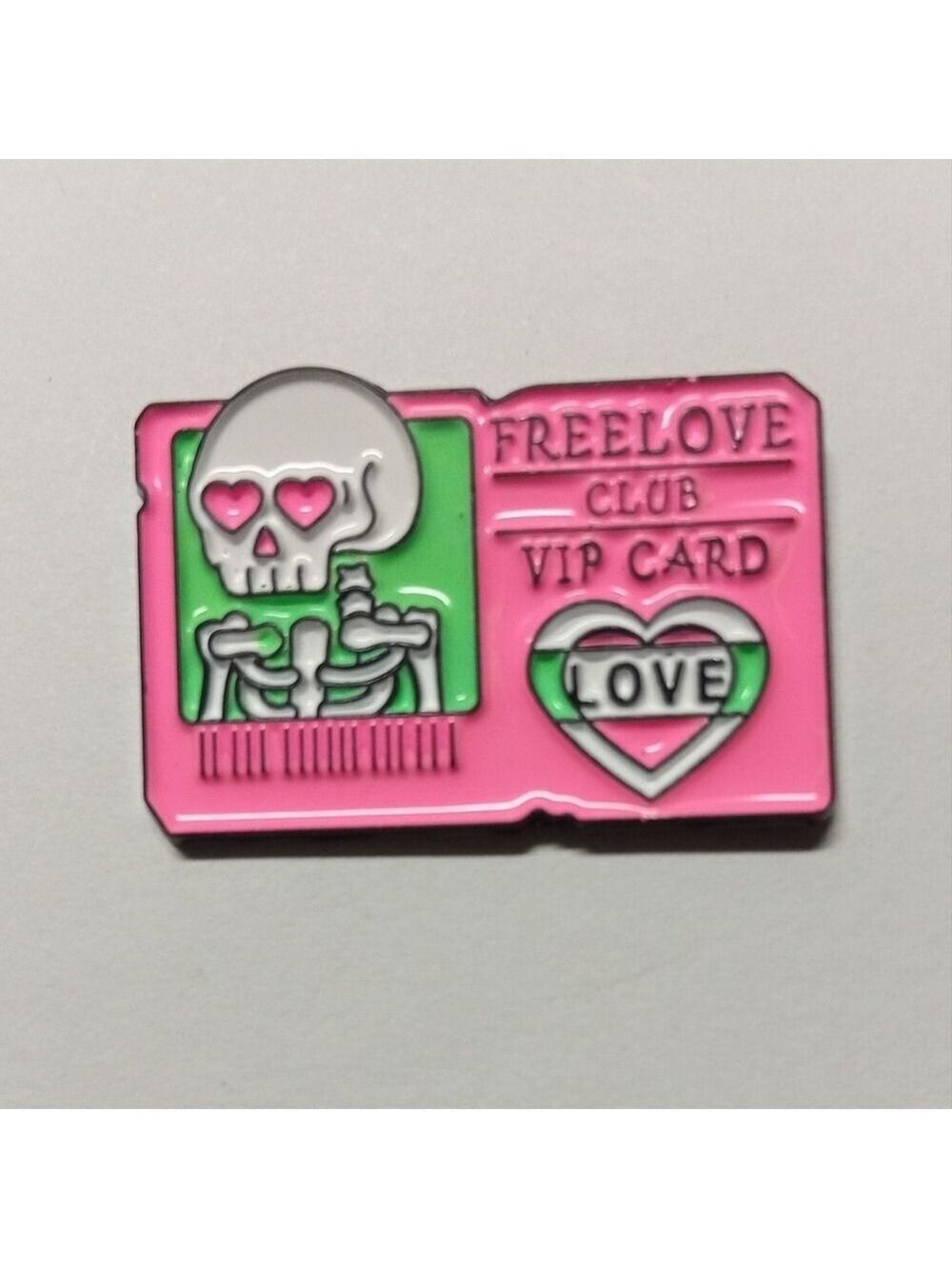 2/$10 Pink Freelove Card Skull Enamel Pin